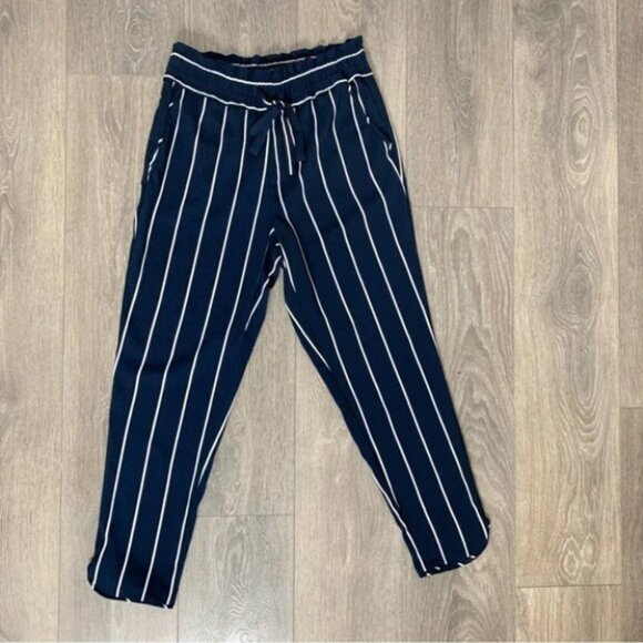 Zara Striped Trousers Pant High Rise Waist Straight Leg Crop Navy Blue Size XS - Picture 4 of 12